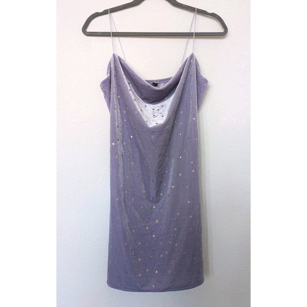 Celestial Lavender Velvet Mini Dress Women Small Purple Star Cowl Neck Sexy Rave
